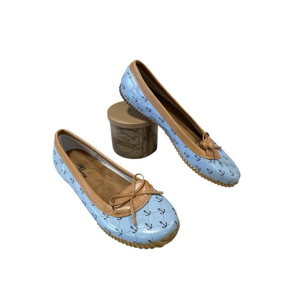 Western Chief Women's Anchors Away Skimmers Slip On Flats Blue & Tan Size 10 - Picture 1 of 9